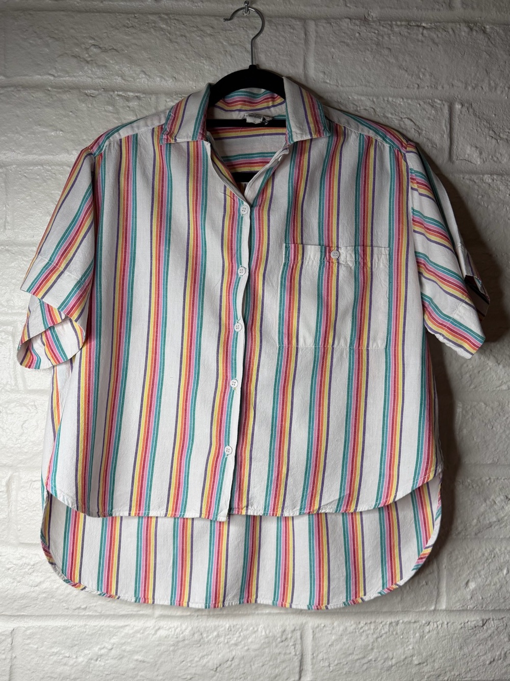 Vintage Pinky Brand Striped Rainbow Hi Low Cropped Button Front 100% Cotton